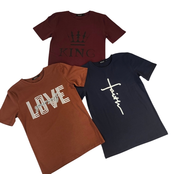 Men’s Bundle of Soft Stretch Graphic T-Shirts Fitted Style King, Love, Faith - Picture 2 of 6